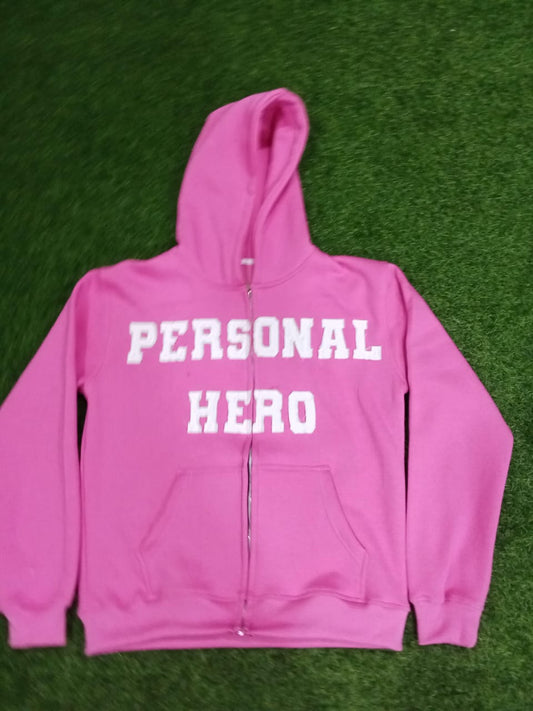 Pink Personal Hero “Focused And Out The Way” Zip Up Hoodie