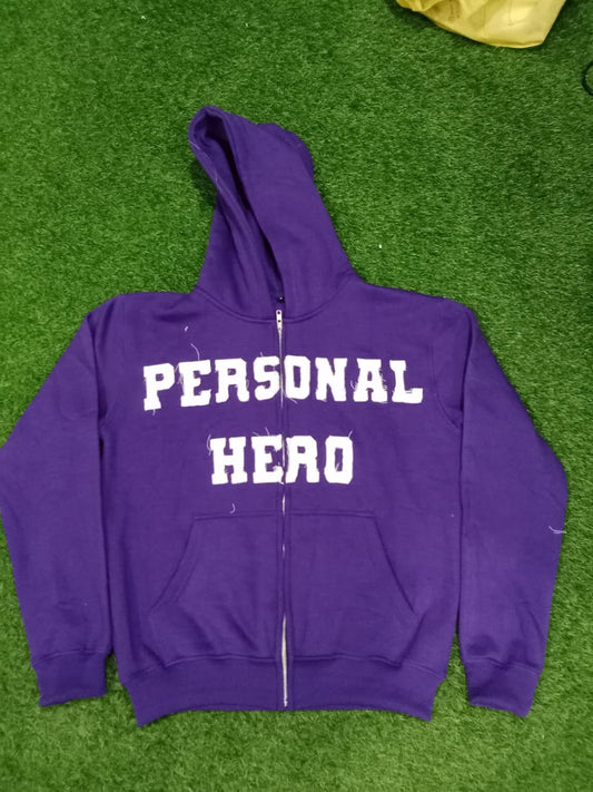 Purple Personal Hero “Focused And Out The Way” zip up hoodie